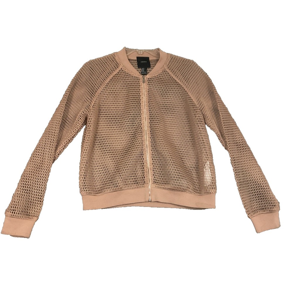 Forever 21 M Beige Net Full Zip Light Weight Jacket Workout Beach Retro